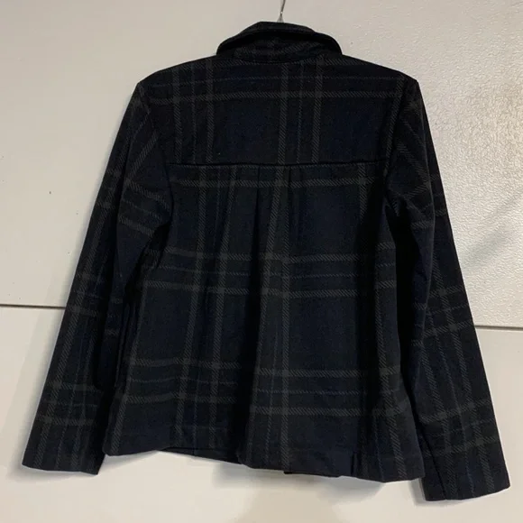 BANANA REPUBLIC WOMENS SHORT PLAID JACKET NAVY BLUE DARK GREY SMALL - Picture 7 of 8